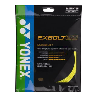 Stringing with badminton string Yonex Exbolt 68 yellow